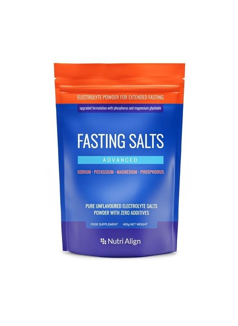 Fasting Salts: Pure Unflavoured Electrolyte Powder. Sodium, Potassium, Magnesium, Phosphorus. Zero Additives. Fasting Electrolytes Supplement from Nutri-Align Fasting Range. 400g.