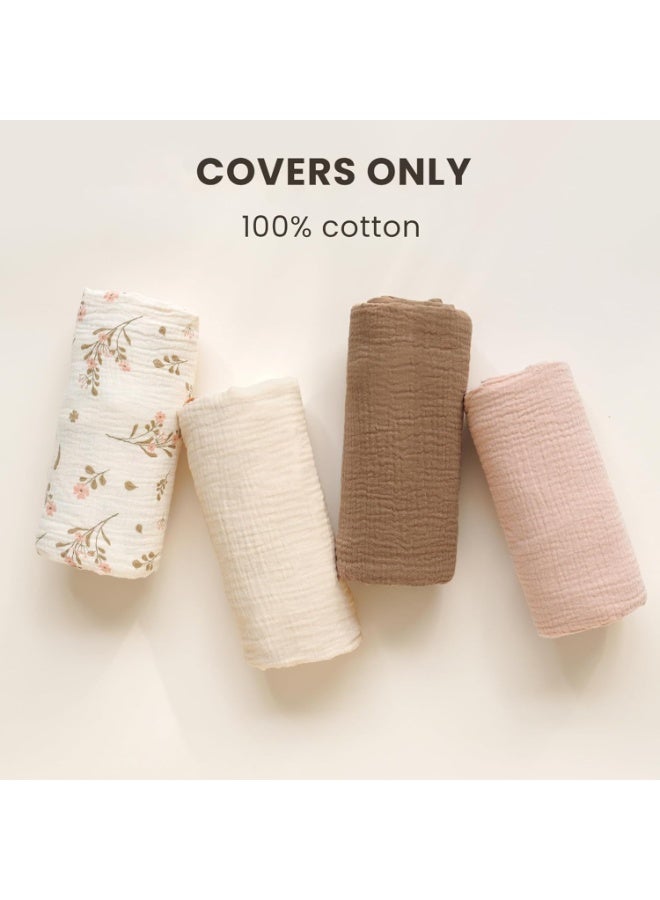 Konssy Muslin Baby Lounger Cover 2 Pack, 100% Cotton Newborn Lounger Cover, Soft and Breathable Baby Nest Slipcover for Boys Girls (Brown,Wheat) - Image 2