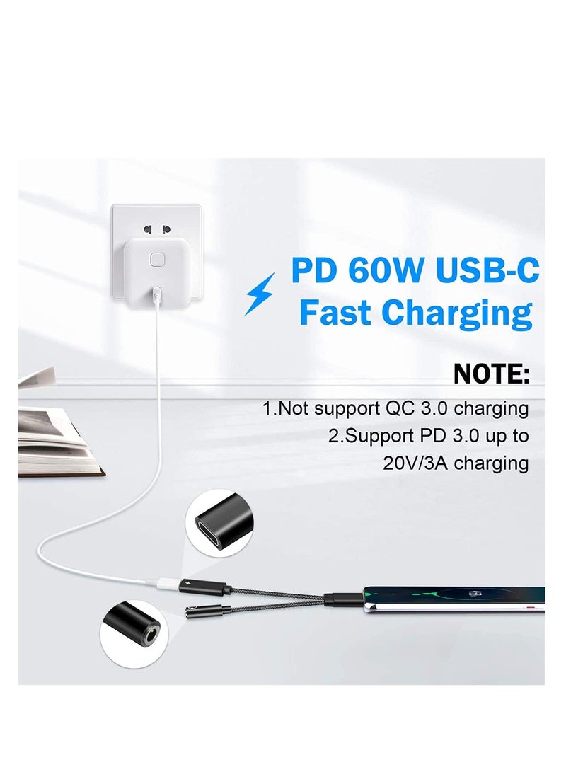 SYOSI Audio Adapter, USB Type C to Aux Audio Jack Cable with PD 60W Fast Charging USB C to 3.5MM Headphone Adapter Compatible with for Galaxy S21 S20 More - Image 4
