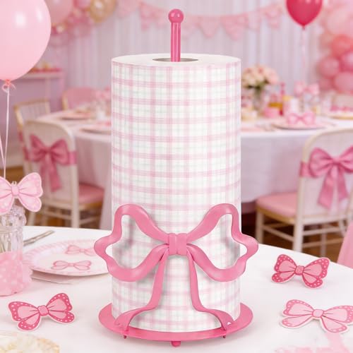 Hebaogugu Pink Bow Paper Towel Holder, Cute Paper Towel Roll Holder, 3D Printed Standing Paper Towel Holder for Kitchen Countertops Bathroom with Weighted Base, Kitchen Decor Accessories Gift - Image 5