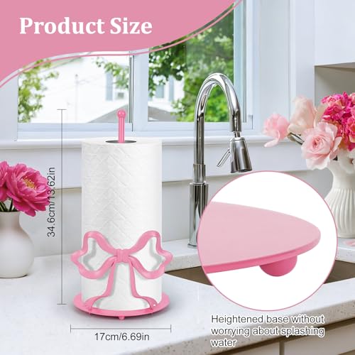 Hebaogugu Pink Bow Paper Towel Holder, Cute Paper Towel Roll Holder, 3D Printed Standing Paper Towel Holder for Kitchen Countertops Bathroom with Weighted Base, Kitchen Decor Accessories Gift - Image 3