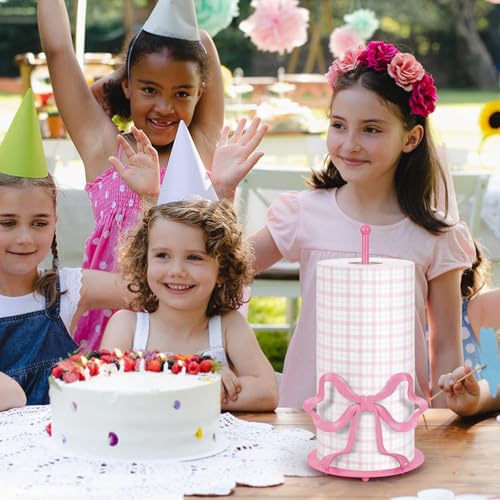 Hebaogugu Pink Bow Paper Towel Holder, Cute Paper Towel Roll Holder, 3D Printed Standing Paper Towel Holder for Kitchen Countertops Bathroom with Weighted Base, Kitchen Decor Accessories Gift - Image 4