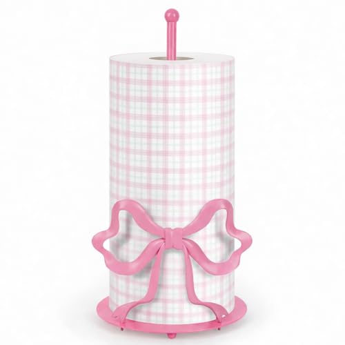 Hebaogugu Pink Bow Paper Towel Holder, Cute Paper Towel Roll Holder, 3D Printed Standing Paper Towel Holder for Kitchen Countertops Bathroom with Weighted Base, Kitchen Decor Accessories Gift - Image 1