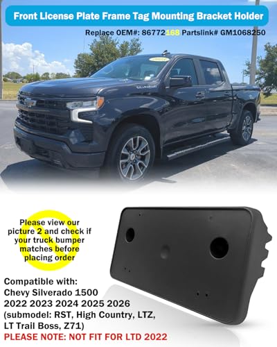 Wocch Front License Plate Frame for 2022 2023 2024 2025 2026 Chevy Silverado 1500 Front Bumper License Plate Holder Mounting Bracket Cover Replace# 86772168 Partslink# GM1068250 - Image 3