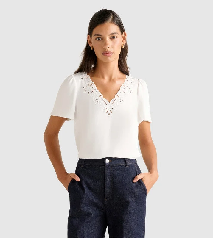 forever new LUNA Embroidered Short Sleeves Top