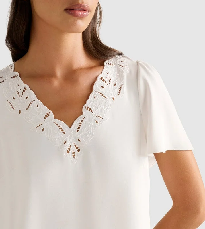 forever new  LUNA Embroidered Short Sleeves Top for Women | Best Price UAE