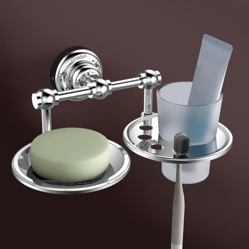 Plantex Platinum Stainless Steel 304 Grade Skyllo 2in1 Soap Dish with Tumbler Holder/Soap Stand/Tooth Brush Holder/Bathroom Accessories(Chrome) - Pack of 1 - Image 2