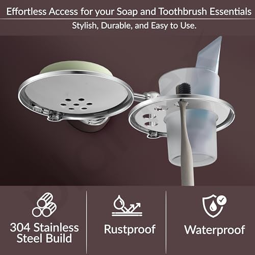 Plantex Platinum Stainless Steel 304 Grade Skyllo 2in1 Soap Dish with Tumbler Holder/Soap Stand/Tooth Brush Holder/Bathroom Accessories(Chrome) - Pack of 1 - Image 3