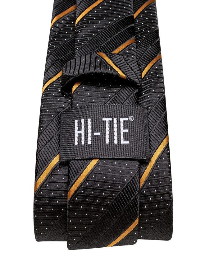 Hi-Tie Men's 70" Extra Long Ties Black and Gold Silk Striped Formal Necktie Pocket Square Cufflinks Set for Wedding Business - Image 5