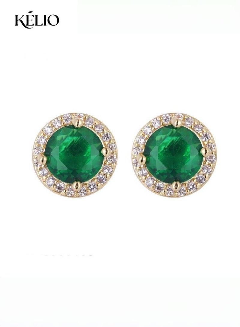 S925 الفضة مطلية 14K الذهب قلادة ، سلسلة حلوة مع قلادة الزمرد الاصطناعية 8mm للمرأة ، هدية المجوهرات الأنيقة والريترو الماس الفاخر المضغوط القراط المستديرة - Image 2