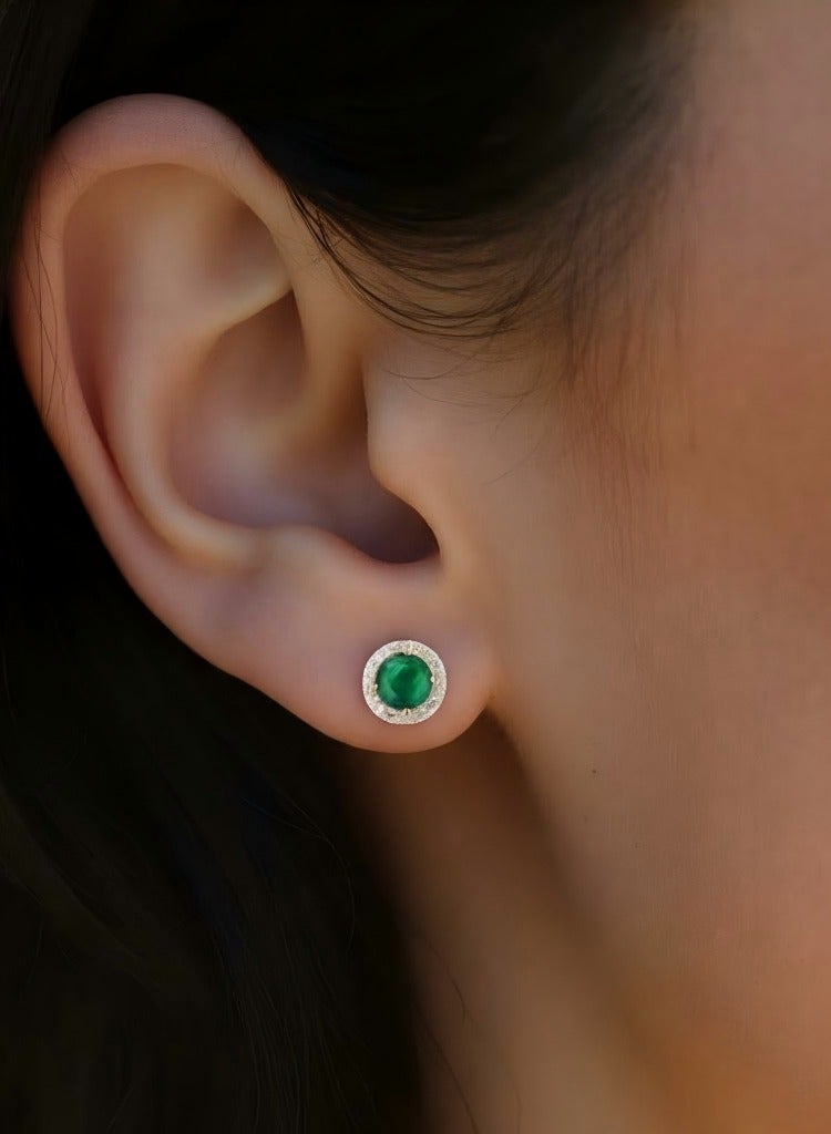 S925 الفضة مطلية 14K الذهب قلادة ، سلسلة حلوة مع قلادة الزمرد الاصطناعية 8mm للمرأة ، هدية المجوهرات الأنيقة والريترو الماس الفاخر المضغوط القراط المستديرة - Image 3