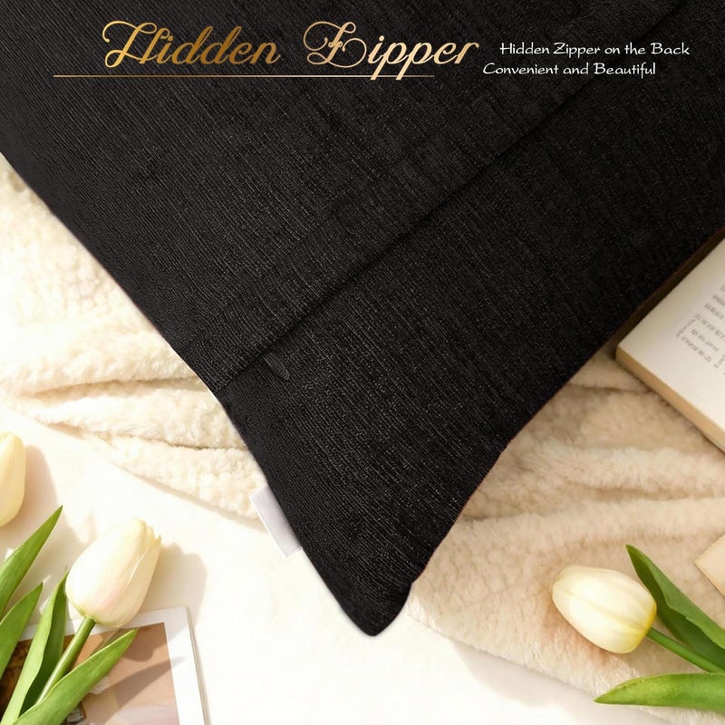 BRAWARM Throw Pillow Covers 12x20 Inches - Black Pleated Chenille Pillow Covers, Pack of 2 Solid Dyed Soft Chenille Pillow Cases for Couch Sofa Bed Home Decoration - Image 5