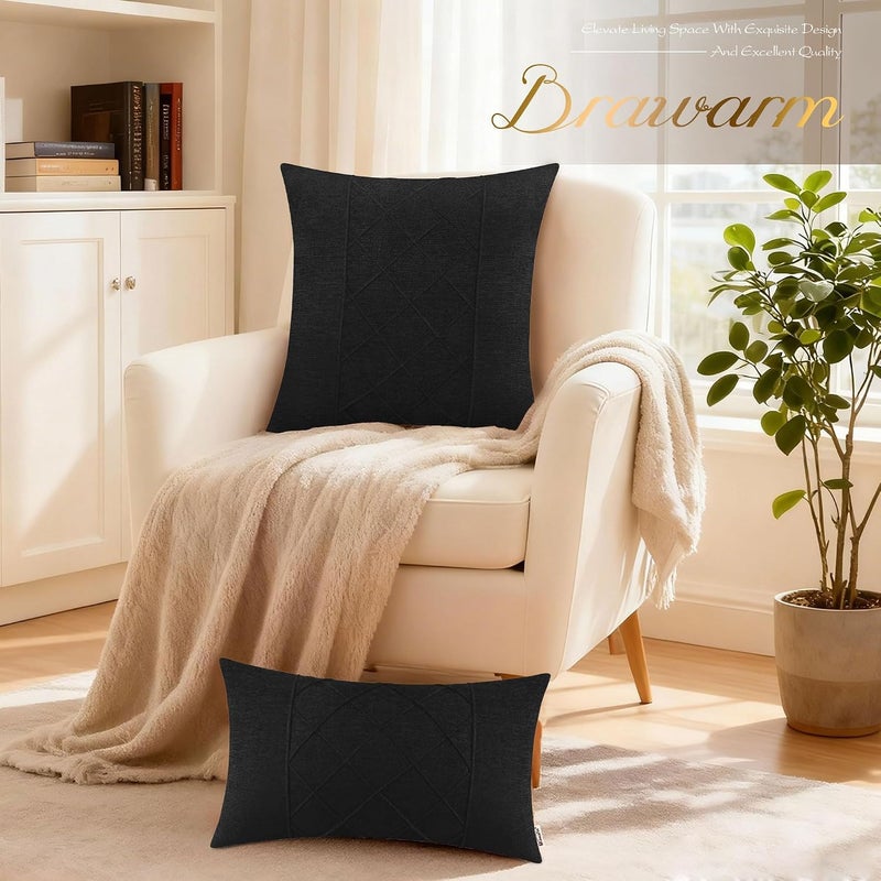 BRAWARM Throw Pillow Covers 12x20 Inches - Black Pleated Chenille Pillow Covers, Pack of 2 Solid Dyed Soft Chenille Pillow Cases for Couch Sofa Bed Home Decoration - Image 4