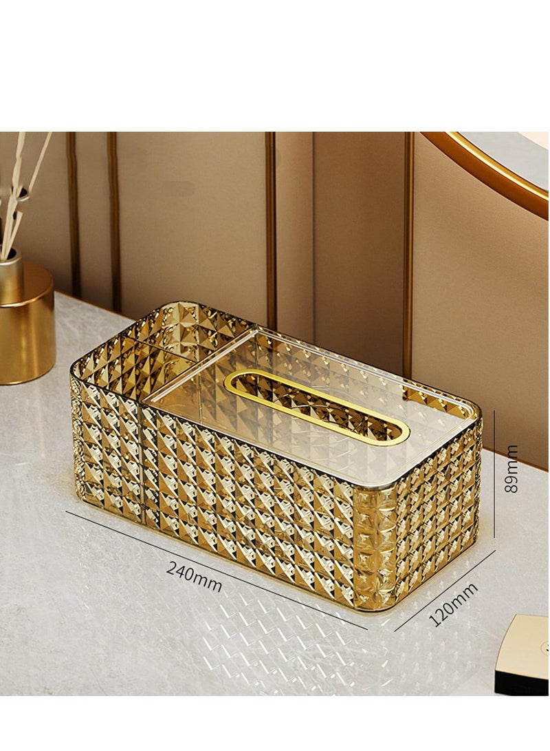 KASTWAVE Tissue Box Rectangle, With Storage Compartment, Diamond Pattern Tissue Box with Lid, Creative Ins Style Tissue Holder Napkin Dispenser for Bathroom Bedroom Living Room Office, 1 Pcs(Brown) - Image 2