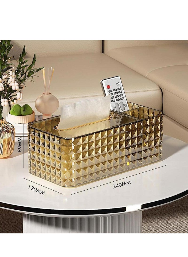 KASTWAVE Tissue Box Rectangle, With Storage Compartment, Diamond Pattern Tissue Box with Lid, Creative Ins Style Tissue Holder Napkin Dispenser for Bathroom Bedroom Living Room Office, 1 Pcs(Brown) - Image 3