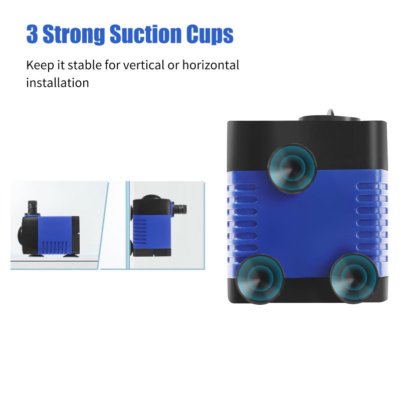 AQUANEAT مضخة نافورة صغيرة AQUANEAT، 80 جالون في الساعة مضخة مياه غاطسة صغيرة مع أنبوب بطول 3.3 قدم، لبركة الأسماك، نافورة مياه للحيوانات الأليفة، الزراعة المائية، شلال البركة - Image 4