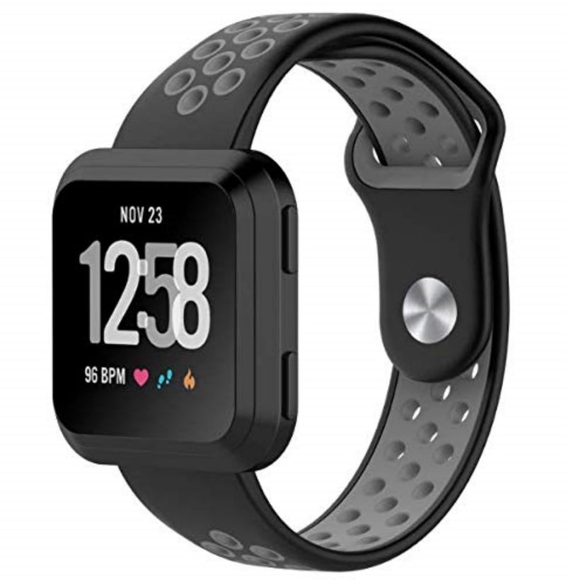 SKEIDO Black Grey Silicone Sport Band Compatible with Fitbit Versa, Nike Bracelet Versa Movement Wristband Watch Strap - Image 2