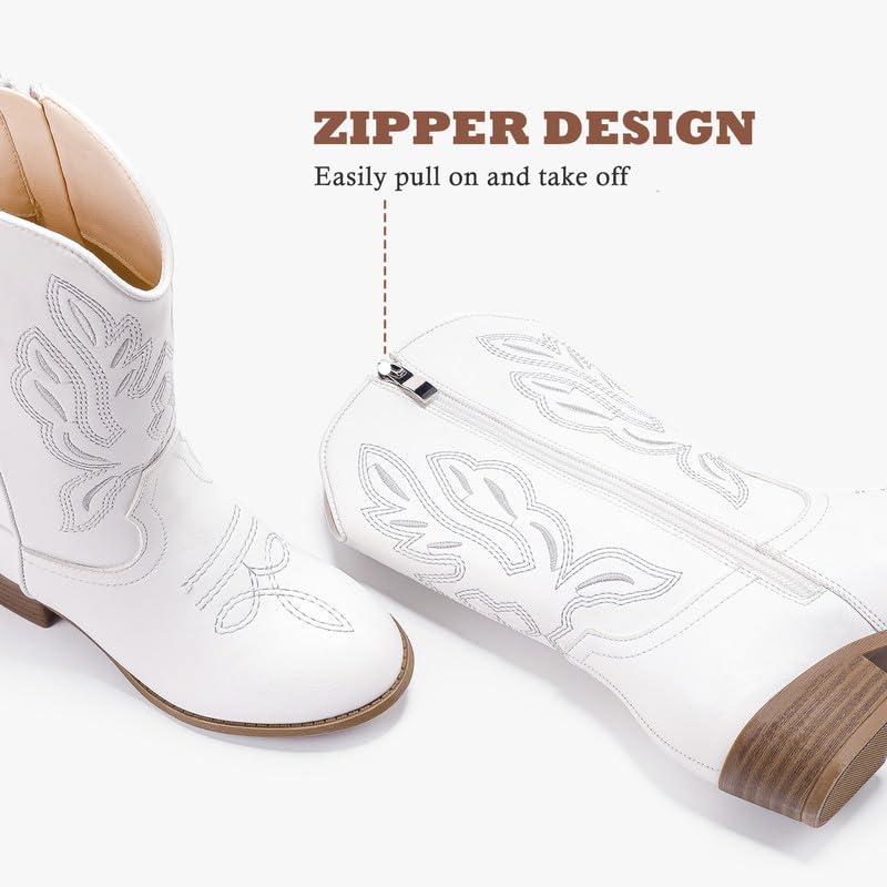 LAURMOSA Girls Cowgirl Boots for Girls White Cowboy Boots Size 3 with Zipper White Kids Cowboy Equestrian Horseback Riding Shoes Easter Fashion Dress Cowgirl Shoes for Kids(L1020White 3) - Image 5