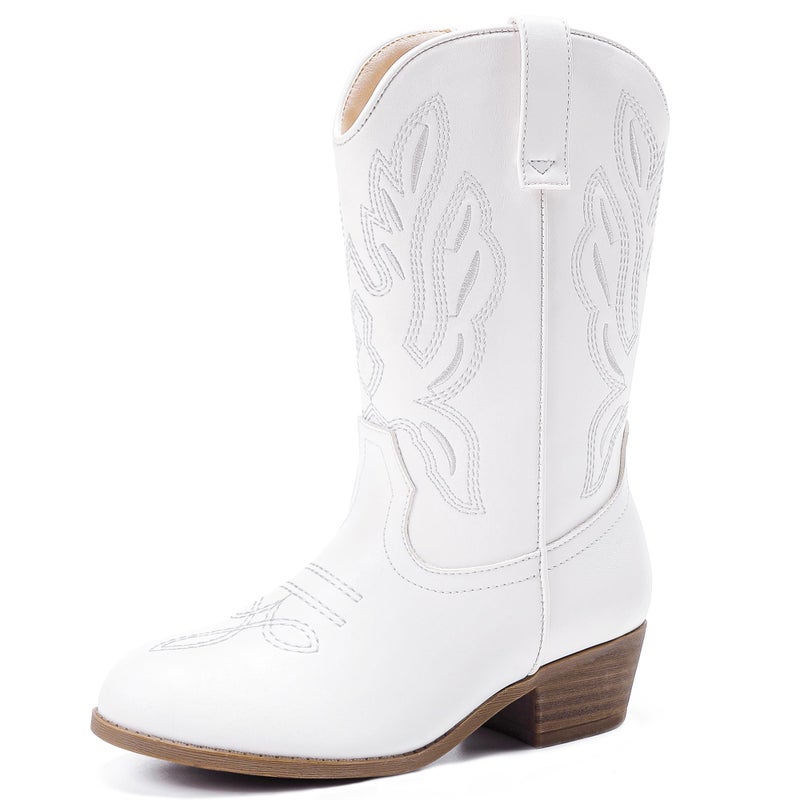LAURMOSA Girls Cowgirl Boots for Girls White Cowboy Boots Size 3 with Zipper White Kids Cowboy Equestrian Horseback Riding Shoes Easter Fashion Dress Cowgirl Shoes for Kids(L1020White 3) - Image 1