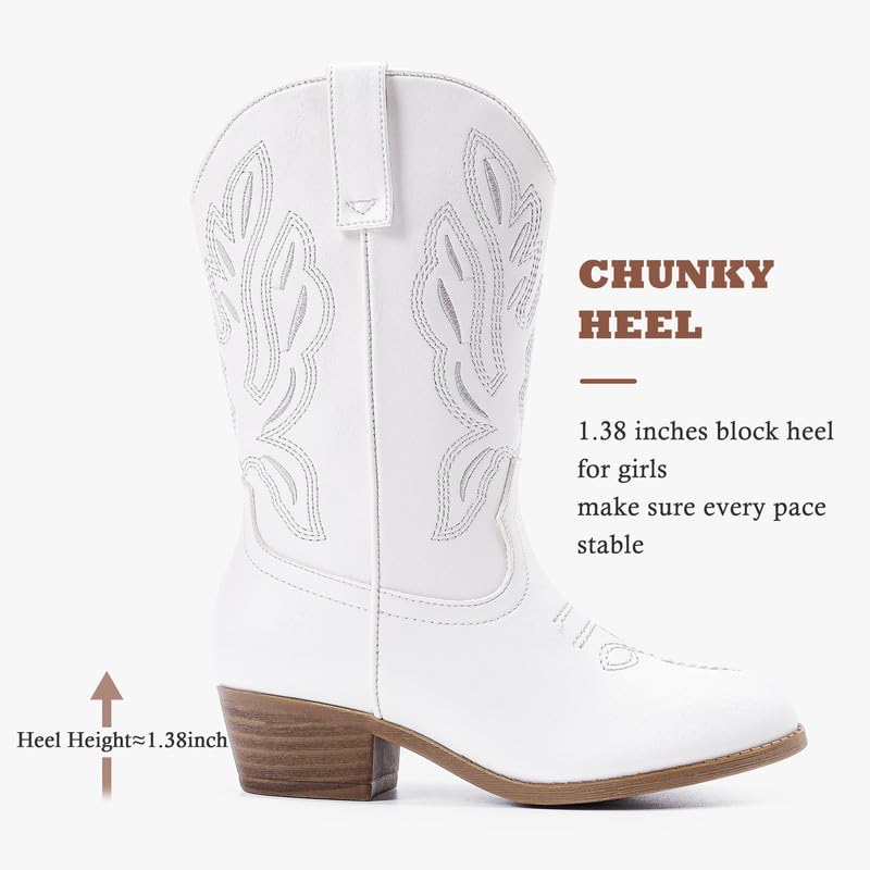 LAURMOSA Girls Cowgirl Boots for Girls White Cowboy Boots Size 3 with Zipper White Kids Cowboy Equestrian Horseback Riding Shoes Easter Fashion Dress Cowgirl Shoes for Kids(L1020White 3) - Image 4