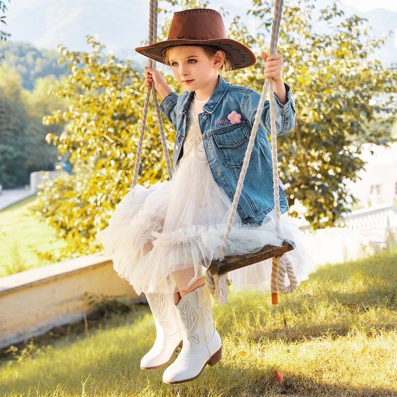 LAURMOSA Girls Cowgirl Boots for Girls White Cowboy Boots Size 3 with Zipper White Kids Cowboy Equestrian Horseback Riding Shoes Easter Fashion Dress Cowgirl Shoes for Kids(L1020White 3) - Image 3