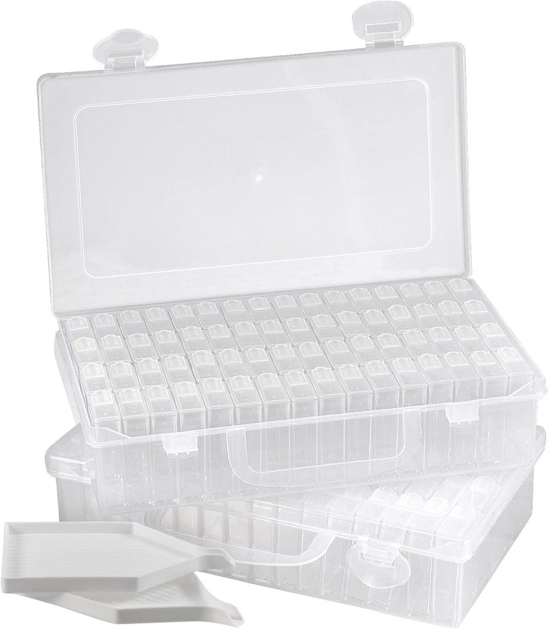 MANCHAP 2 Pack 64 Grids Diamond Painting Storage Organizer Boxes, Diamond Embroidery Organizer Box, Diamond Art Storage Organizer Boxes with Containers for Jewelry, Beads, Craft, Nail Art, Clear - Image 1