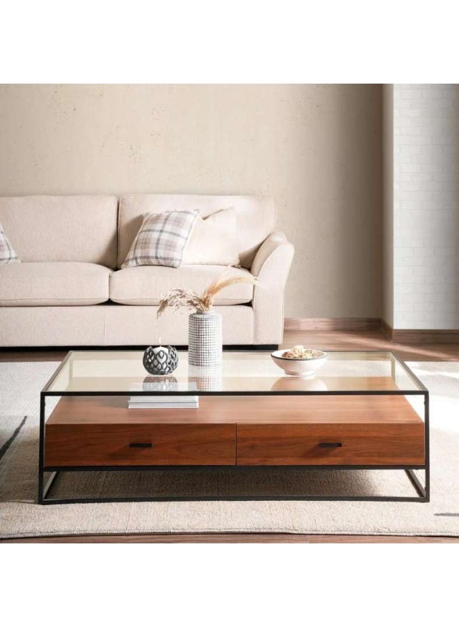 Pan Home Walnut Coffee Table with Glass Top - Image 2