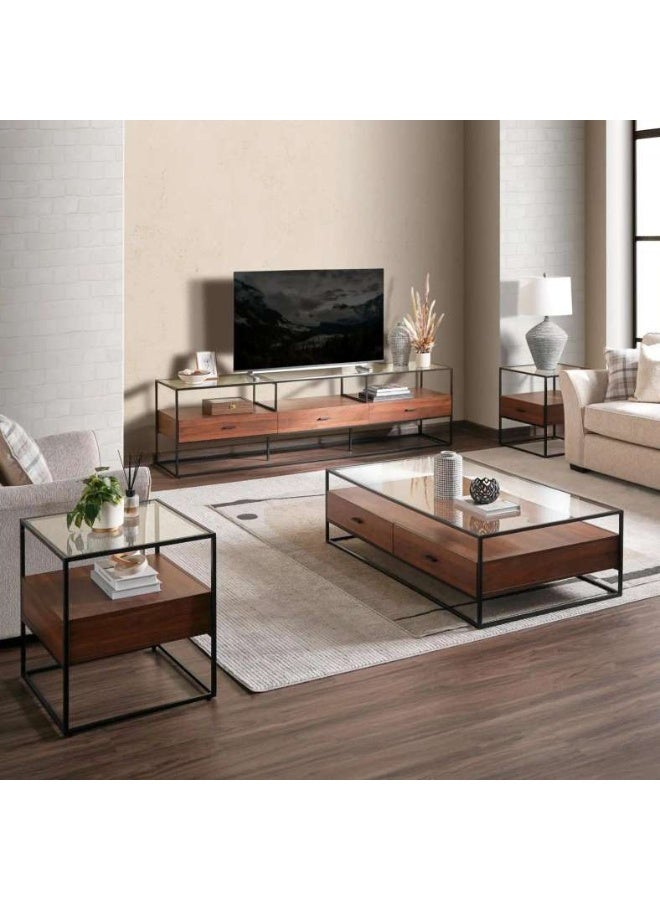 Pan Home Walnut Coffee Table with Glass Top - Image 5