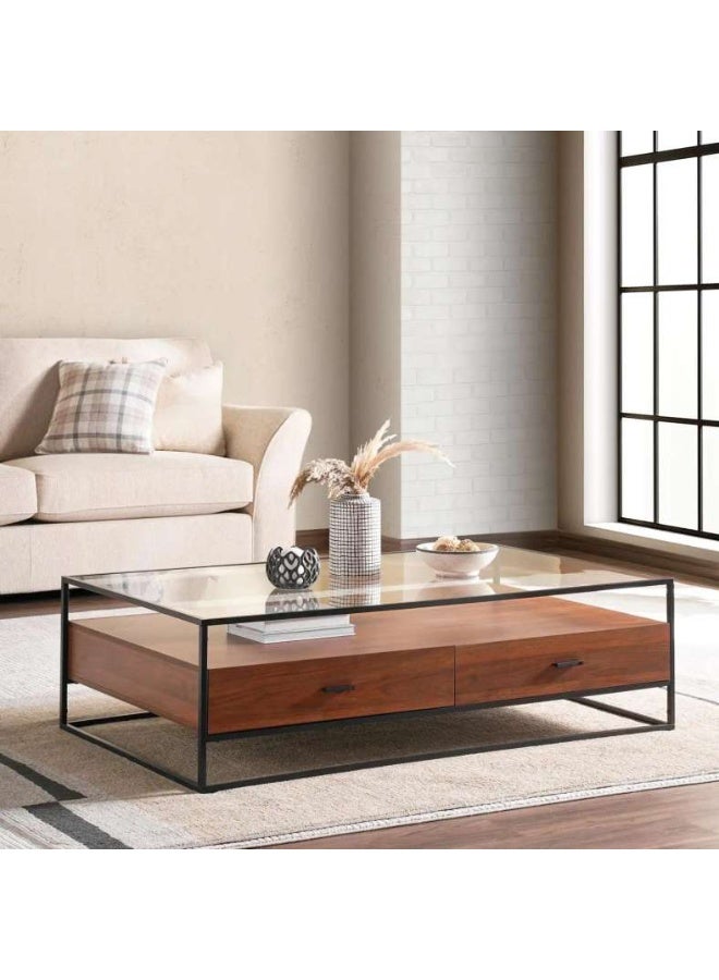 Pan Home Walnut Coffee Table with Glass Top - Image 1