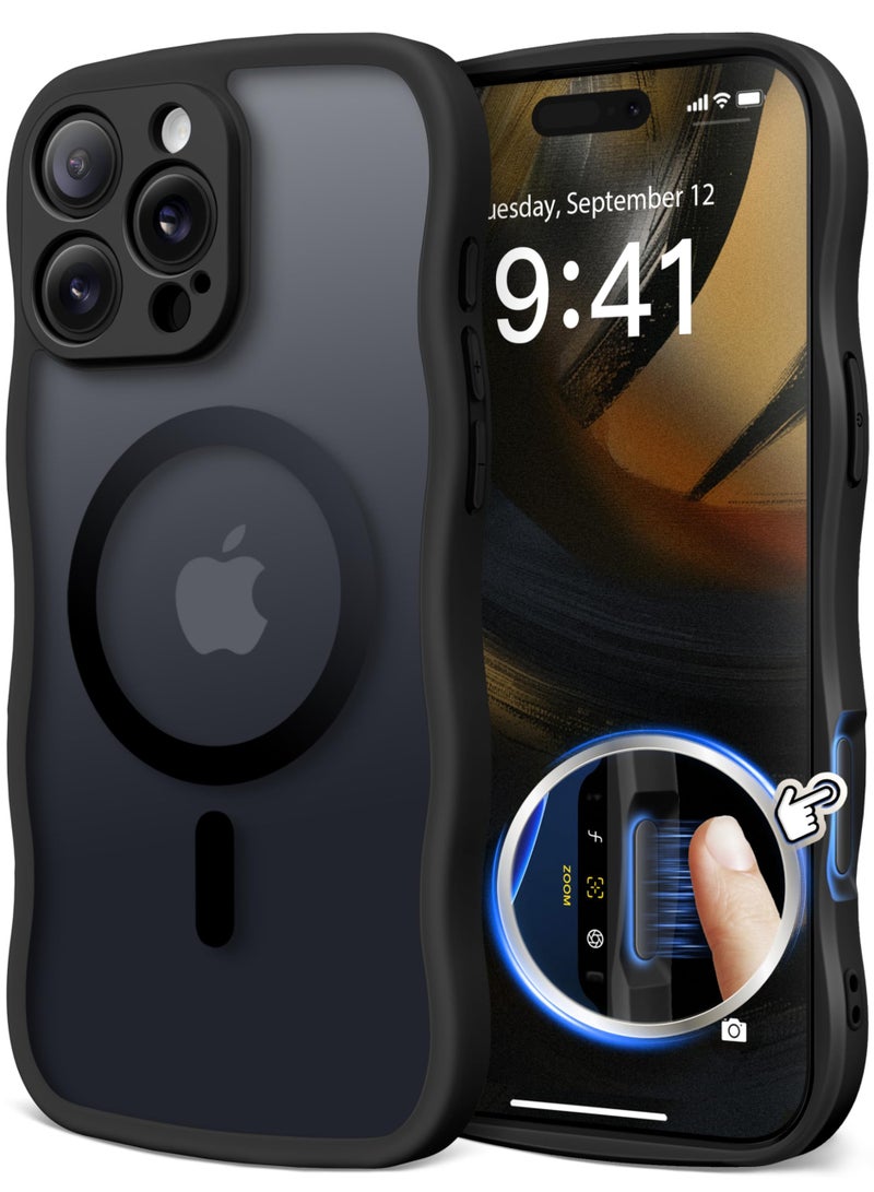 كبرارو جراب لهاتف iPhone 16 Pro للنساء والفتيات، مُحسّن [حماية كاملة للكاميرا] [متوافق مع MagSafe] جراب هاتف شفاف غير لامع لطيف مموج لهاتف iPhone 16 Pro، أسود - Image 1