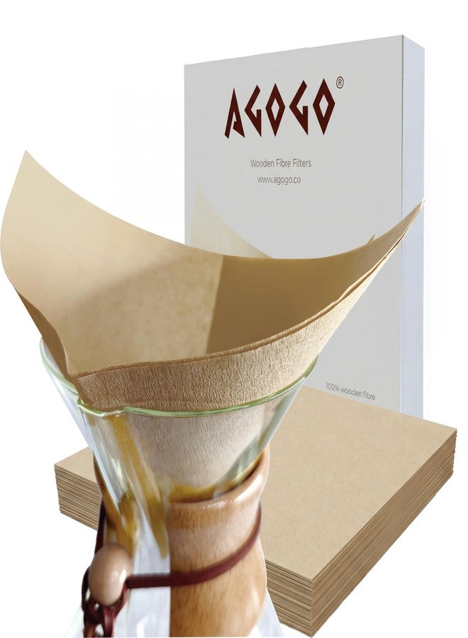 AGOGO Square Coffee Filters for Pour Over Maker (Unfolded), 100% Japanese Wood Fiber Natural Paper, Compatible with Chemex 8/10/13 Cup, DIY Foldable Design, Unbleached Natural, 100 Count - Image 1