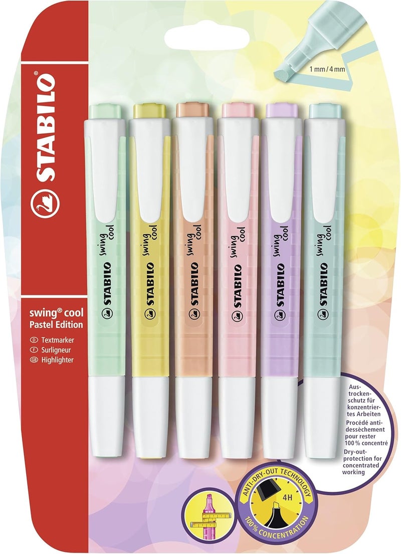 STABILO Highlighter swing cool Pastel  Pack of 6  Assorted Colours - Image 1