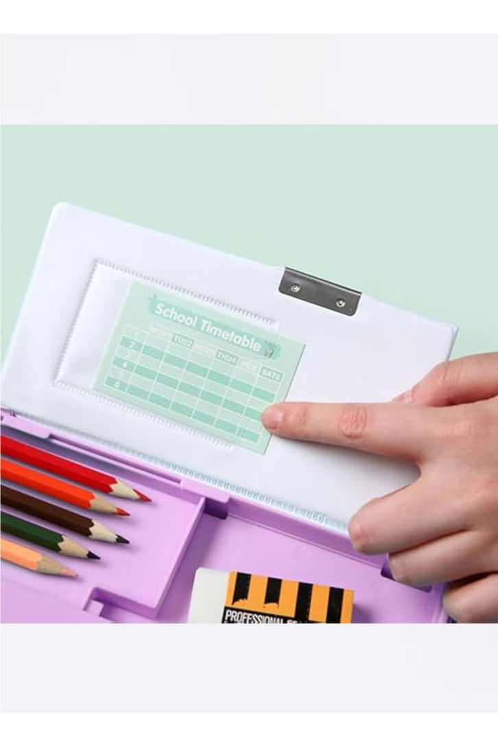 Pop Up Multifunction Pencil Case, Cute Cartoon Pen Box Organizer Stationery with Calculators, Sharpener, Schedule, School Supplies, Best Birthday Gifts for Kids Teens (Purple Bear) - Image 3