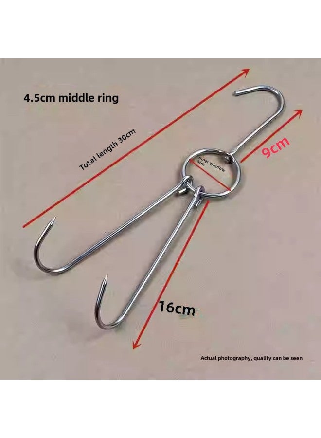 Roast Duck Hook Roast Duck Hook Roast Goose Double Hook Duck Hook Commercial Hook Roast Meat Ring Large Circle Stainless Steel Shelf-Color:4.5cm Thick Non-magnetic Large Circle Total Length 30cm (10 Pieces)  - Image 1