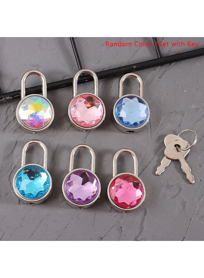 Model B Mini Round Diamond Padlock With Key For Luggage Jewelry Box Diary Book - Image 1