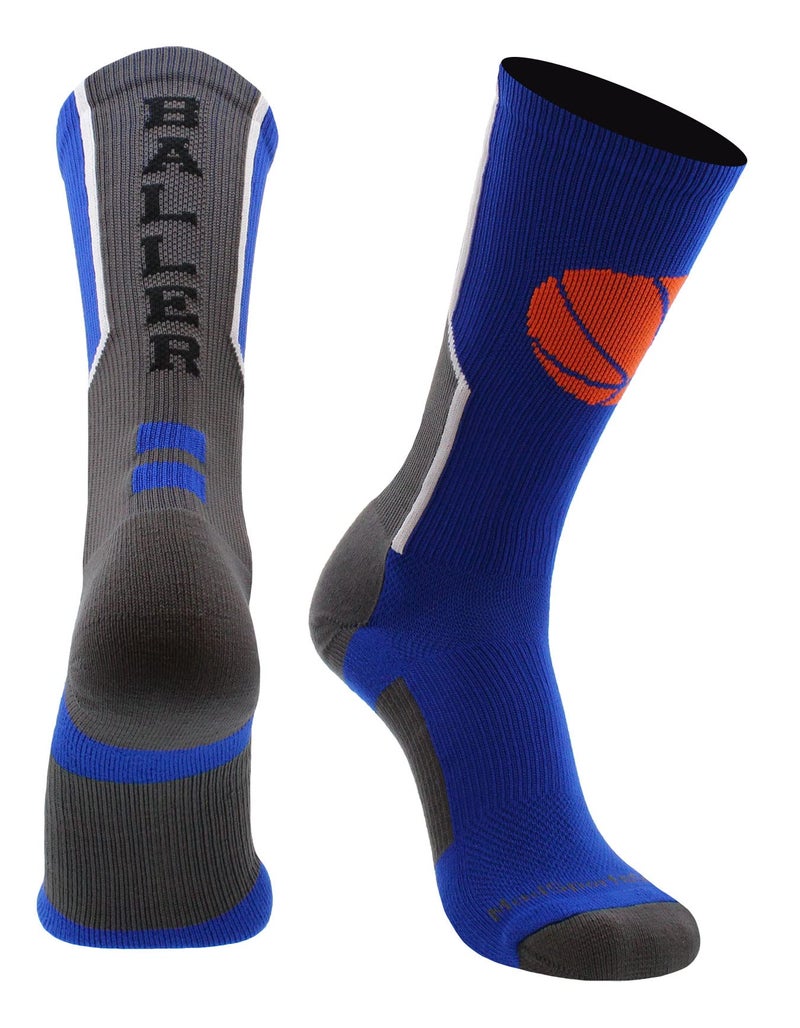 MadSportsStuff Baller Basketball Logo Crew Socks (Royal/White, Medium) - Image 1
