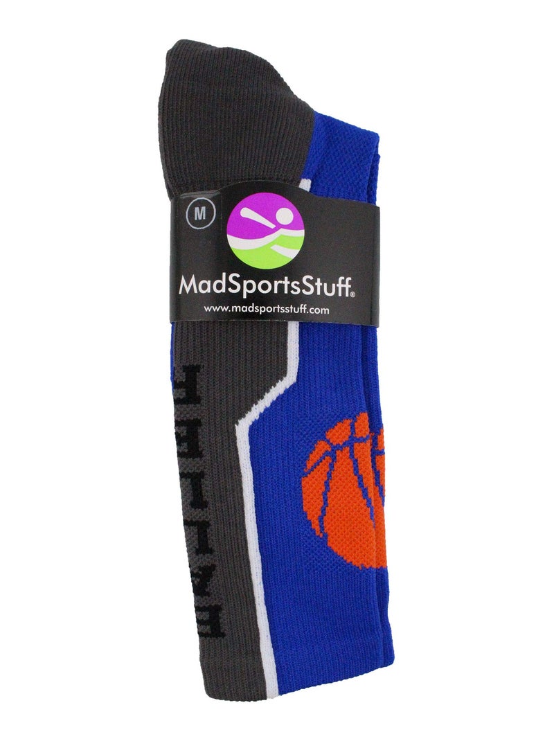 MadSportsStuff Baller Basketball Logo Crew Socks (Royal/White, Medium) - Image 4