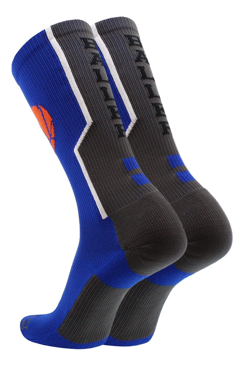 MadSportsStuff Baller Basketball Logo Crew Socks (Royal/White, Medium) - Image 2
