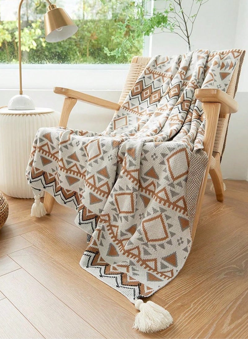 Bohemian Style Sofa Cover Blanket, Nap Blanket, Bed Throw - Soft, Comfortable, Thick, And Tightly Woven, Anti-Pilling, Warm, Perfect For Living Room, Bedroom, Study, Studio  - Image 1