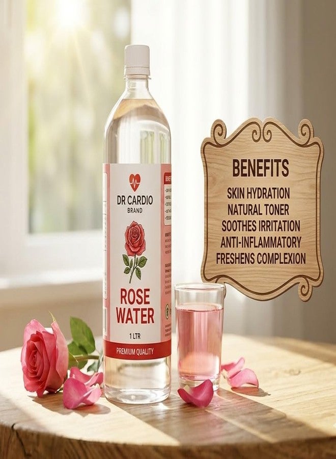 Dr Cardio Dr. Cardio Rose Water, Gulab jal 1L for Face Skin moisturizing hydrating Pure & Natural, makeup remover - Image 2