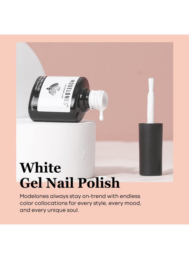 modelones طلاء أظافر جل 1 قطعة 15 مل من مجموعة طلاء أظافر جل بلون أبيض حليبي نقي يمتص ويدوم طويلاً مع مرآة لامعة أساسية لصالونات التجميل وتصميم مانيكير في المنزل 0.5 أونصة سائلة - Image 2