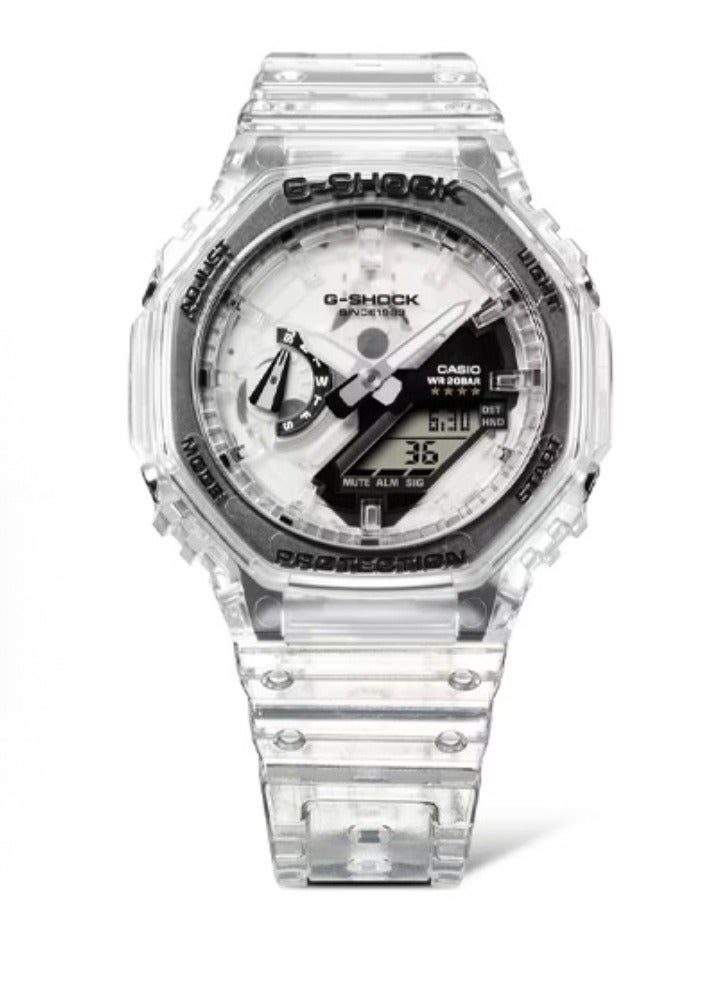 كاسيو كاسيو سلسلة LCD/المؤشرات المزدوجة سلسلة G-SHOCK الذكرى السنوية الأربعين CLEAR REMIX 200 متر مقاوم للماء الحركة الكوارتز حزام الراتنج ساعة للرجال لوحة بيضاء - Image 2