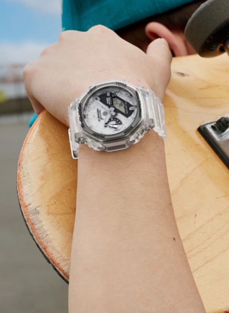 كاسيو كاسيو سلسلة LCD/المؤشرات المزدوجة سلسلة G-SHOCK الذكرى السنوية الأربعين CLEAR REMIX 200 متر مقاوم للماء الحركة الكوارتز حزام الراتنج ساعة للرجال لوحة بيضاء - Image 4