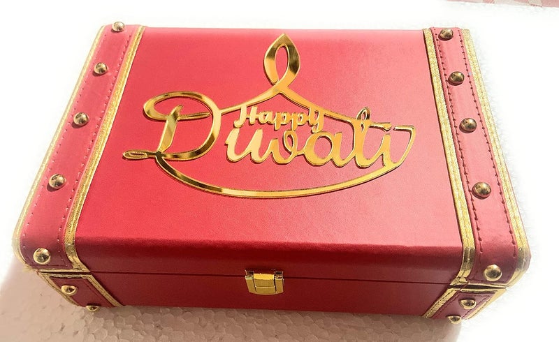 Each and Everything Classic Wood Decorative Gift Trunk Box India Tradition Diwali Edition Red  - Image 2