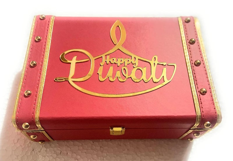 Each and Everything Classic Wood Decorative Gift Trunk Box India Tradition Diwali Edition Red  - Image 1