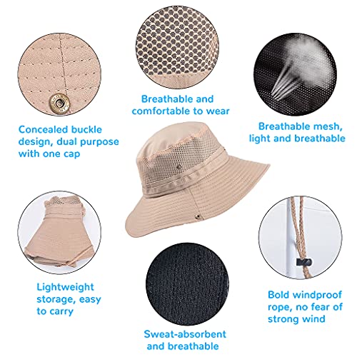 Gustave® Mens Sun Hat Wide Brim Summer Sun Cap UV Protection Fishsing Hat Foldable Bucket Hat Outdoor (Beige) - Image 4