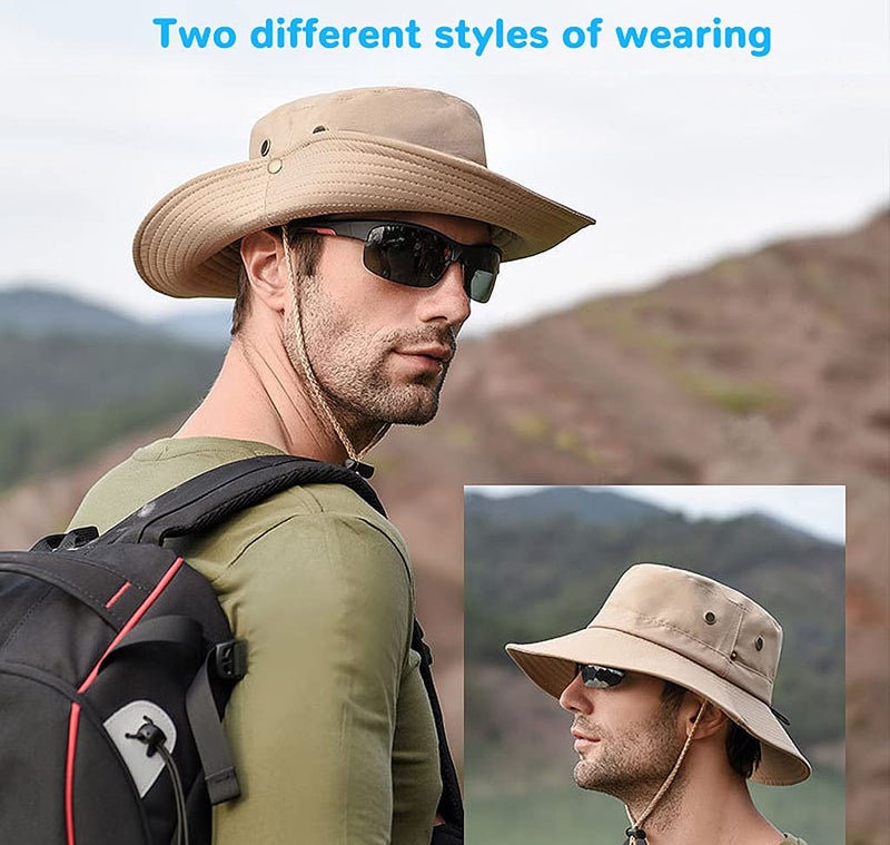 Gustave® Mens Sun Hat Wide Brim Summer Sun Cap UV Protection Fishsing Hat Foldable Bucket Hat Outdoor (Beige) - Image 5