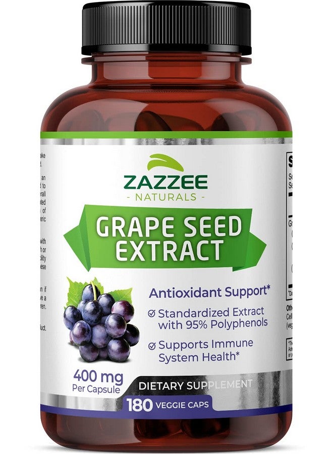 Zazzee Grape Seed Extract 20000 Mg Strength 180 Vegan Capsules 95% Polyphenols (Proanthocyanidins) Potent 50:1 Extract 400 Mg Per Capsule 6 Month Supply Nongmo And Allnatural - Image 2