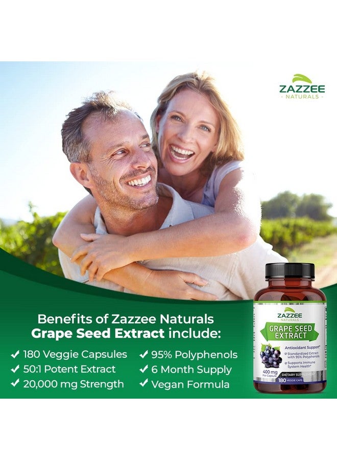 Zazzee Grape Seed Extract 20000 Mg Strength 180 Vegan Capsules 95% Polyphenols (Proanthocyanidins) Potent 50:1 Extract 400 Mg Per Capsule 6 Month Supply Nongmo And Allnatural - Image 4