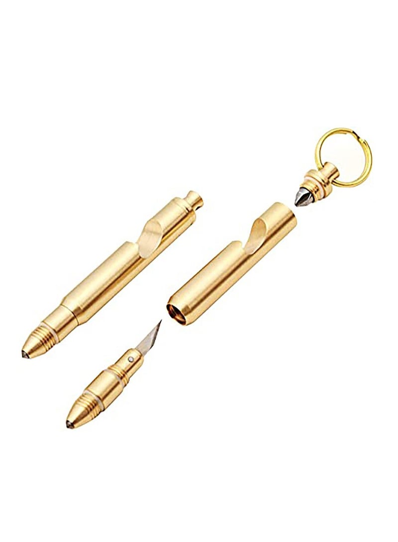 NIBEMINENT Bottle Opener Keychain with Knife and Screwdriver, Made by Solid Brass 5 in 1 (Gold) - Image 1